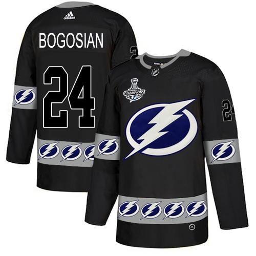 Men Adidas Tampa Bay Lightning #24 Zach Bogosian Black Authentic Team Logo Fashion 2020 Stanley Cup Champions Stitched NHL Jersey